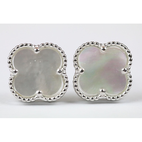 267 - Pair of silver and mother of pearl four leaf clover stud earrings