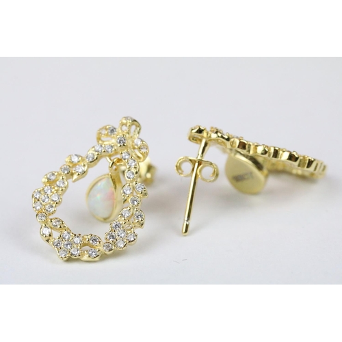 270 - Pair of belle epoque style CZ earrings with opal drops