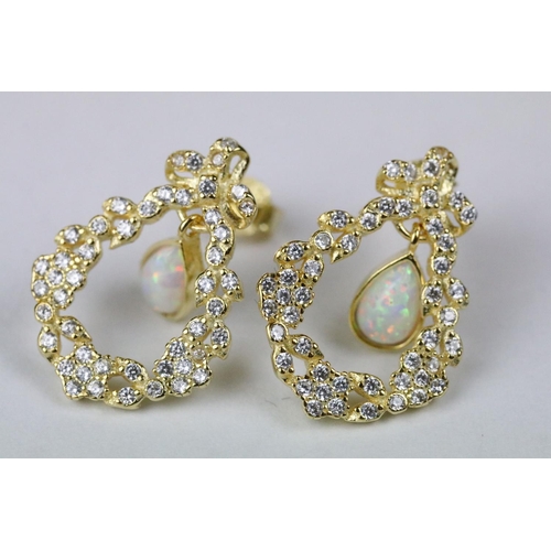 270 - Pair of belle epoque style CZ earrings with opal drops
