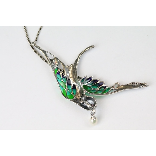 273 - Silver marcastie and plique a jour necklace with opal babachons