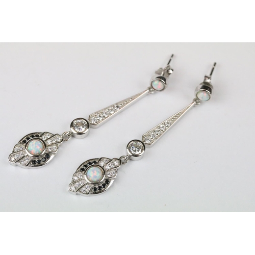 275 - Pair of silver CZ and sapphire drop earrings