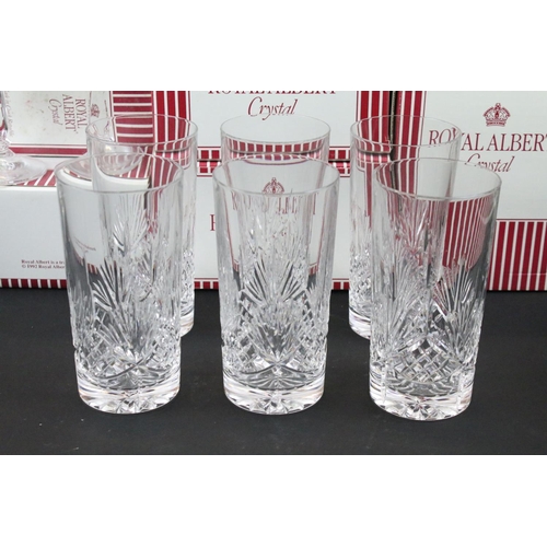 94A - Collection of 17 boxed Royal Albert Crystal glass sets to include tumblers, Champagne flutes, wine g... 