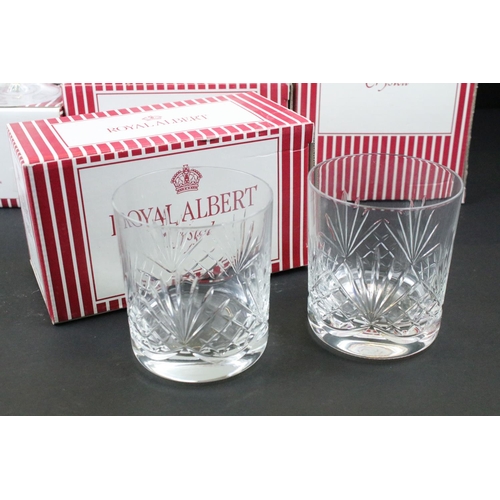 94A - Collection of 17 boxed Royal Albert Crystal glass sets to include tumblers, Champagne flutes, wine g... 