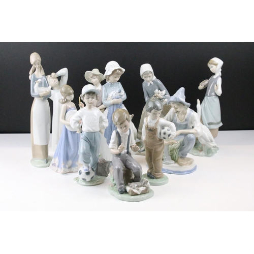 95 - Collection of 11 porcelain figures to include Lladro & Nao, featuring Lladro 4568 Shepherdess with D... 