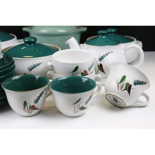 110 - Denby 'Greenwheat' pattern ceramics to include a tea set and tureens, plus a Denby green glazed cove... 