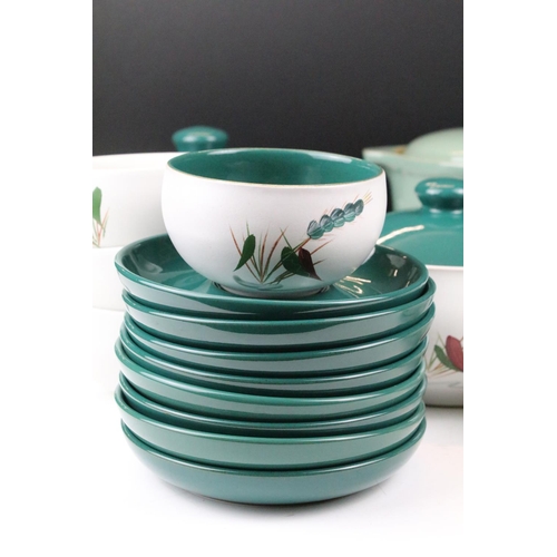 110 - Denby 'Greenwheat' pattern ceramics to include a tea set and tureens, plus a Denby green glazed cove... 