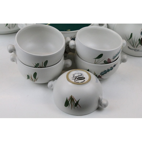 110 - Denby 'Greenwheat' pattern ceramics to include a tea set and tureens, plus a Denby green glazed cove... 