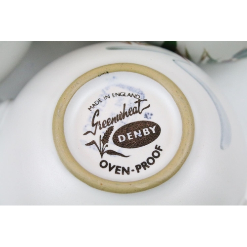 110 - Denby 'Greenwheat' pattern ceramics to include a tea set and tureens, plus a Denby green glazed cove... 