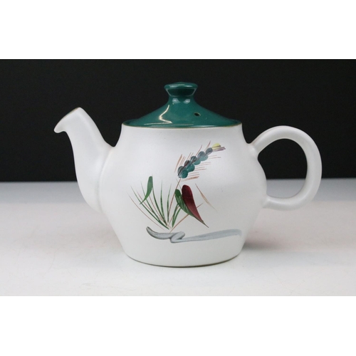 110 - Denby 'Greenwheat' pattern ceramics to include a tea set and tureens, plus a Denby green glazed cove... 
