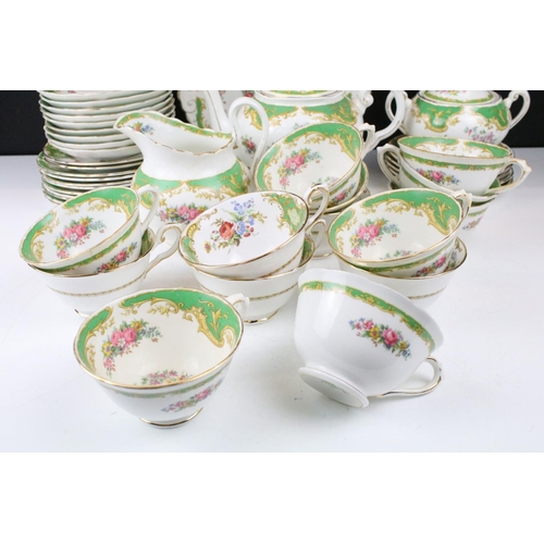 114 - Tuscan green ground floral tea ware to include 'Naples' and 'Windsor' pattern, featuring tea pot, su... 