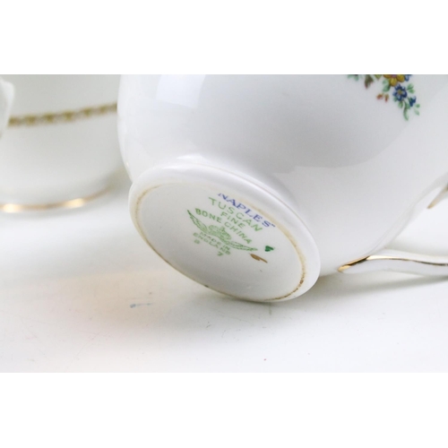 114 - Tuscan green ground floral tea ware to include 'Naples' and 'Windsor' pattern, featuring tea pot, su... 