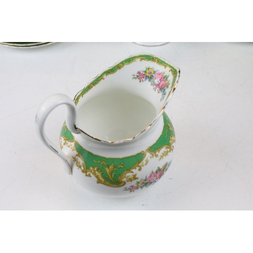 114 - Tuscan green ground floral tea ware to include 'Naples' and 'Windsor' pattern, featuring tea pot, su... 