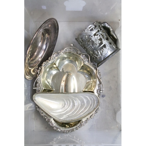 472 - Collection of silver plate and metal ware to include teapots, coffee pot, candlesticks, etc