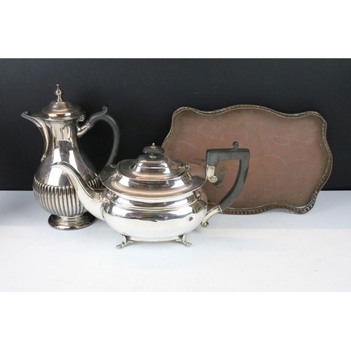 472 - Collection of silver plate and metal ware to include teapots, coffee pot, candlesticks, etc