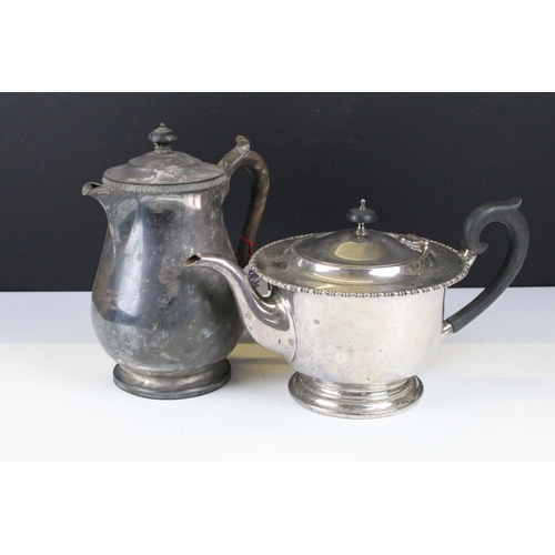 475 - Silver plated ware including an oversized 3 pcs tea service set, a pair of oval twin handled serving... 