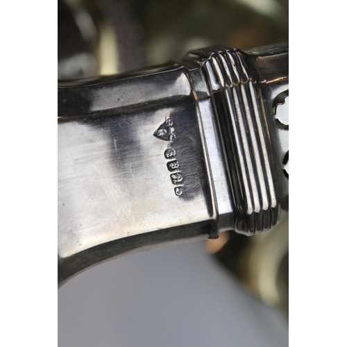 475 - Silver plated ware including an oversized 3 pcs tea service set, a pair of oval twin handled serving... 