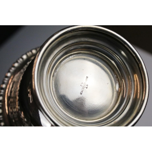 475 - Silver plated ware including an oversized 3 pcs tea service set, a pair of oval twin handled serving... 