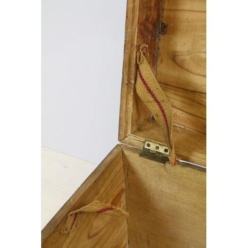 639 - 19th century teak campaign chest with brass mounts, brass recessed handle to front and two carrying ... 