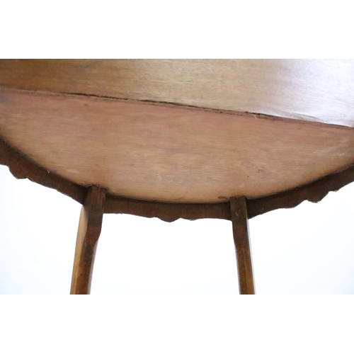 606 - Continental inlaid semi-circular side table, the top with gilt metal galleried top with pierced hear... 