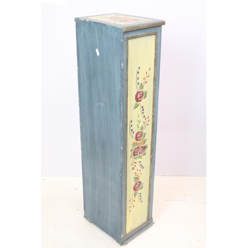 619 - Chest of seven drawers, painted with floral sprays, 96cm high x 27.5cm wide x 21cm deep