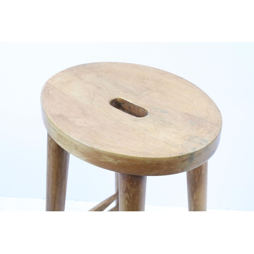 620 - Pair of vintage waxed and polished beech wood high kitchen stools, each 75cm high