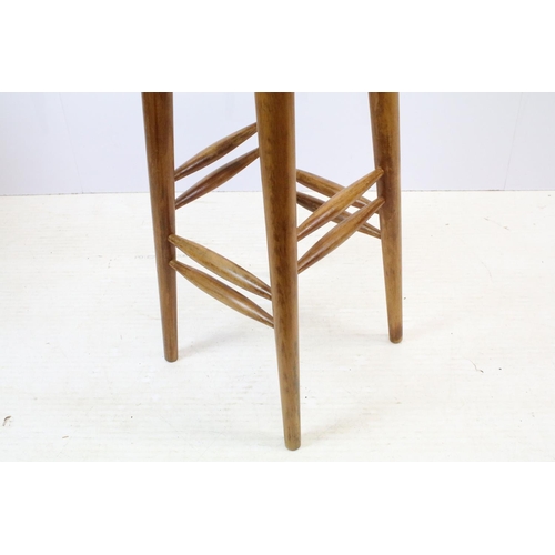 620 - Pair of vintage waxed and polished beech wood high kitchen stools, each 75cm high