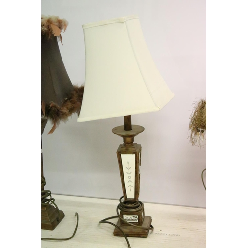 448 - Group of four vintage style table lamps to include a table lamp with bevelled glass floral mirror pa... 