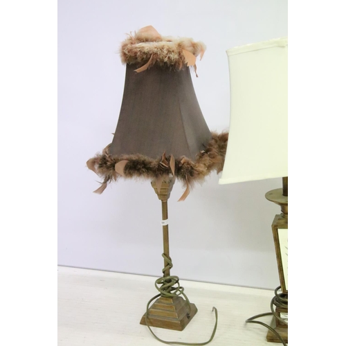 448 - Group of four vintage style table lamps to include a table lamp with bevelled glass floral mirror pa... 