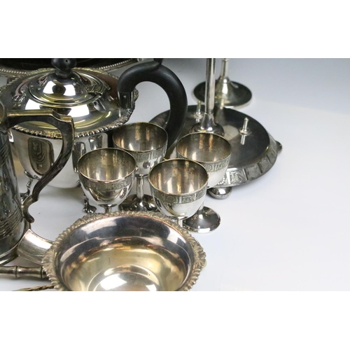 479 - Collection of mixed silver plate to include berry spoons, teapot, coffee pot, tankard, hot water jug... 