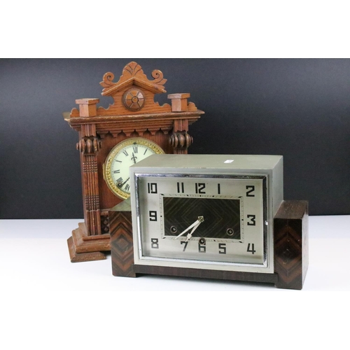 480 - H.A.C Art Deco mantel clock with silvered dial and Arabic numerals (approx 33cm wide), together with... 