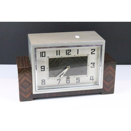 480 - H.A.C Art Deco mantel clock with silvered dial and Arabic numerals (approx 33cm wide), together with... 