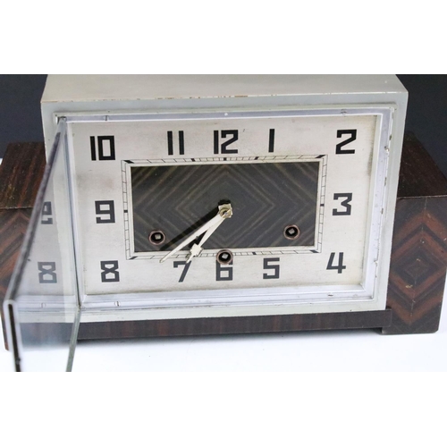 480 - H.A.C Art Deco mantel clock with silvered dial and Arabic numerals (approx 33cm wide), together with... 
