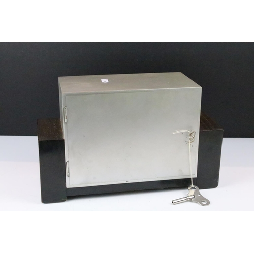 480 - H.A.C Art Deco mantel clock with silvered dial and Arabic numerals (approx 33cm wide), together with... 