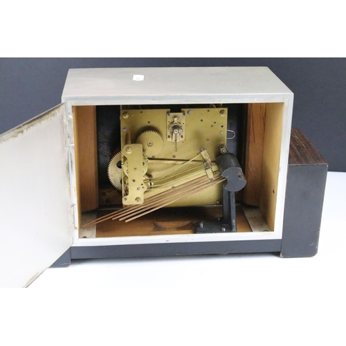 480 - H.A.C Art Deco mantel clock with silvered dial and Arabic numerals (approx 33cm wide), together with... 