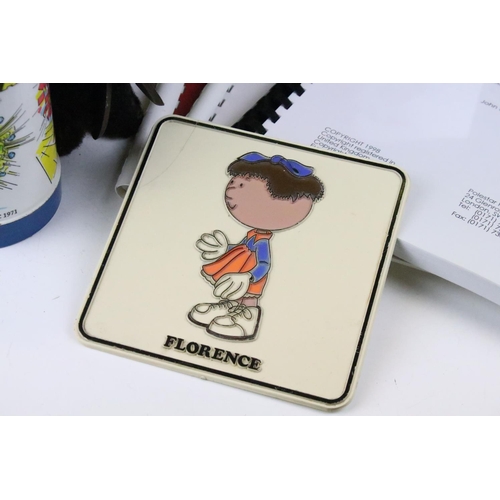 483 - Mixed collectables to include an early-to-mid 20th century clockwork toy with key, Peanuts bin, Supe... 