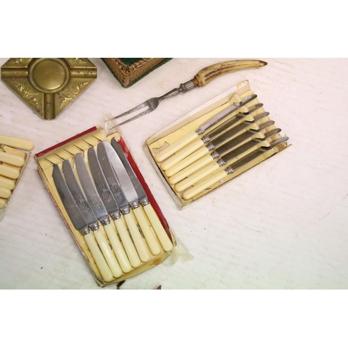 485 - Collection of silver plated flatware together with a pair of silver plated candlesticks, a quantity ... 