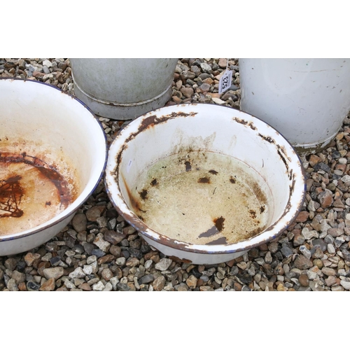523 - Advertising - A cast iron Hudsons Soap dog water trough, together with a group of five enamel bucket... 