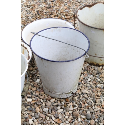 523 - Advertising - A cast iron Hudsons Soap dog water trough, together with a group of five enamel bucket... 