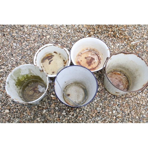 523 - Advertising - A cast iron Hudsons Soap dog water trough, together with a group of five enamel bucket... 