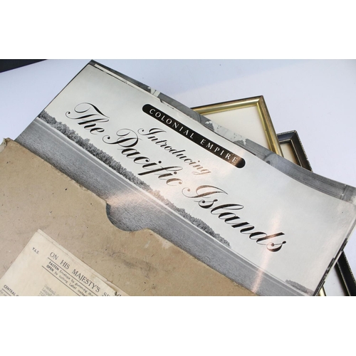 402 - Mixed ephemera & collectables to include framed stamp sheets, 'On His Majesty's Service' photographs... 