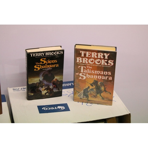 412 - Books - A collection of hardback fantasy books contained within two boxes, mostly Terry Brooks, to i... 