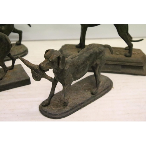 488 - Group of five cast iron dog ornaments and a horse example, tallest approx 18cm