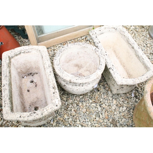 529 - Three Willowstone garden planters to include a pair of rectangular examples (approx 63cm long)