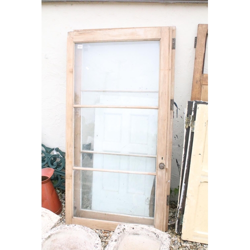 531 - Collection of ten vintage wooden furniture doors to include glazed examples, featuring a pair of gla... 