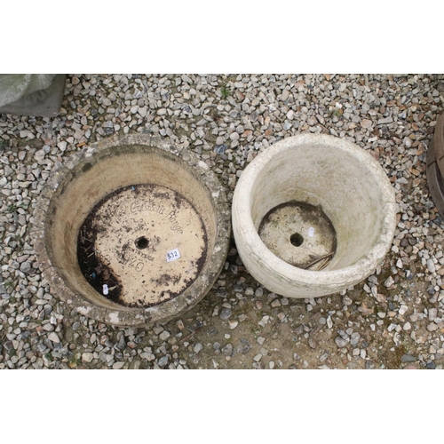 532 - Cotswold Range circular stone garden planter, together with a Cotswold Studios Ltd example. Tallest ... 