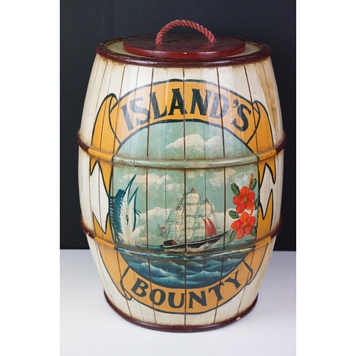 150 - Large Hand Painted ' Island's Bounty ' decorative Ship's style Barrel and Lid, painted with a panel ... 