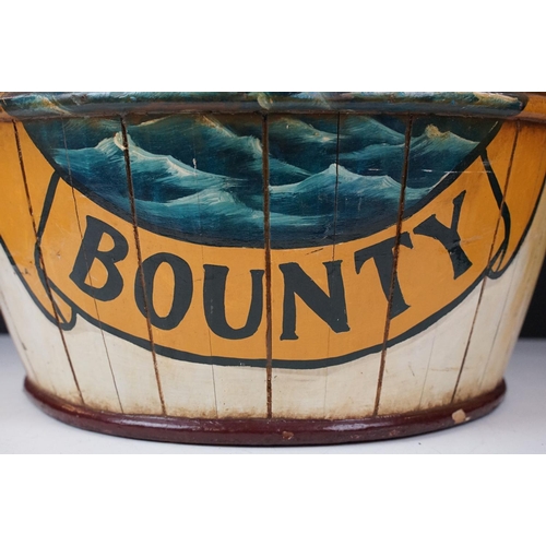 150 - Large Hand Painted ' Island's Bounty ' decorative Ship's style Barrel and Lid, painted with a panel ... 