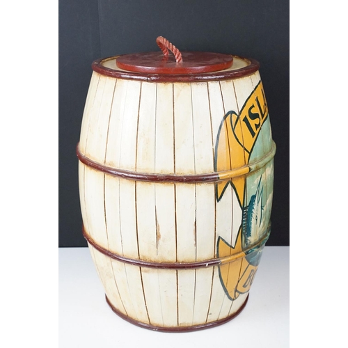 150 - Large Hand Painted ' Island's Bounty ' decorative Ship's style Barrel and Lid, painted with a panel ... 