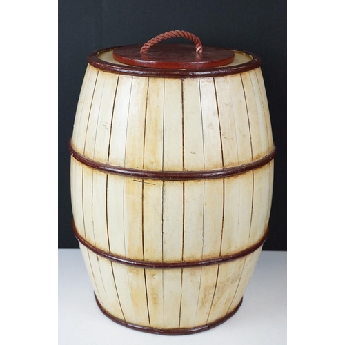 150 - Large Hand Painted ' Island's Bounty ' decorative Ship's style Barrel and Lid, painted with a panel ... 