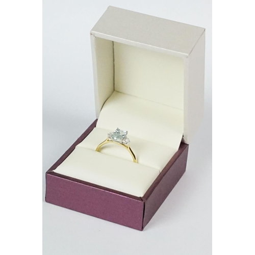 284 - 18ct yellow gold aquamarine and diamond ring, approx. 1 carat